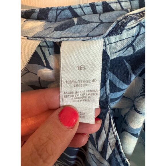 Liz Claiborne Blue Floral Print Tencel A-Line Skirf 16 With Pocket Beach Travel - Picture 4 of 9